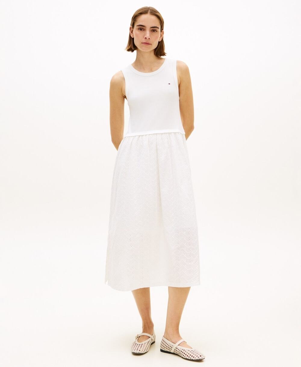 Tommy Hilfiger Women's Mixed Media Broderie Dress White Size XL 3757